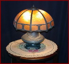 Arts and Crafts Vintage Mica Table Lamp with Dragon Base.  Lillian Palmer Style